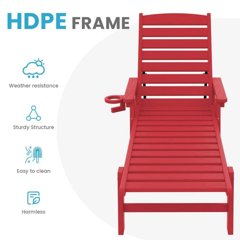 HDPE Red Adjustable Outdoor Lounge Chair (1-Pack) 5 HDPE Red Adjustable Outdoor Lounge Chair (1-Pack) - Image 5