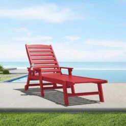 HDPE Red Adjustable Outdoor Lounge Chair (1-Pack)