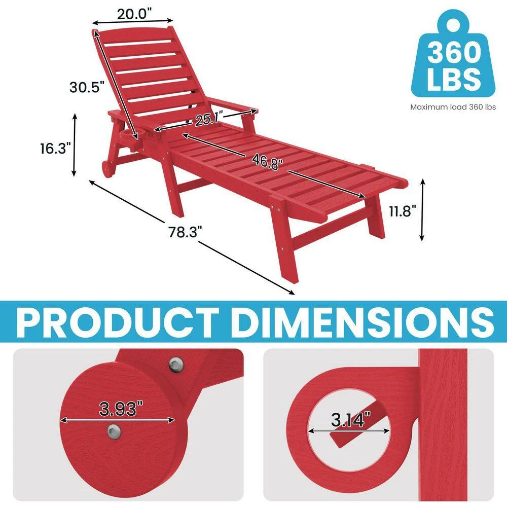 HDPE Red Adjustable Outdoor Lounge Chair (1-Pack) 2 HDPE Red Adjustable Outdoor Lounge Chair (1-Pack) - Image 2