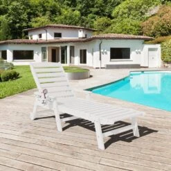 HDPE White Adjustable Outdoor Lounge Chair (1-Pack) -More Furniture Store outdoor lounge chairs pelc hd wt 31 1000