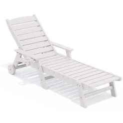 HDPE White Adjustable Outdoor Lounge Chair (1-Pack)