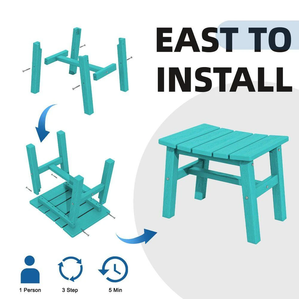 HDPE Aruba Blue Plastic Outdoor Ottoman (1-Pack) 3 HDPE Aruba Blue Plastic Outdoor Ottoman (1-Pack) - Image 3