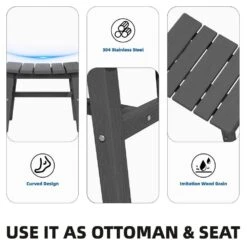 HDPE Gray Plastic Outdoor Ottoman (1-Pack) -More Furniture Store outdoor ottomans peotm hd gy 44 1000