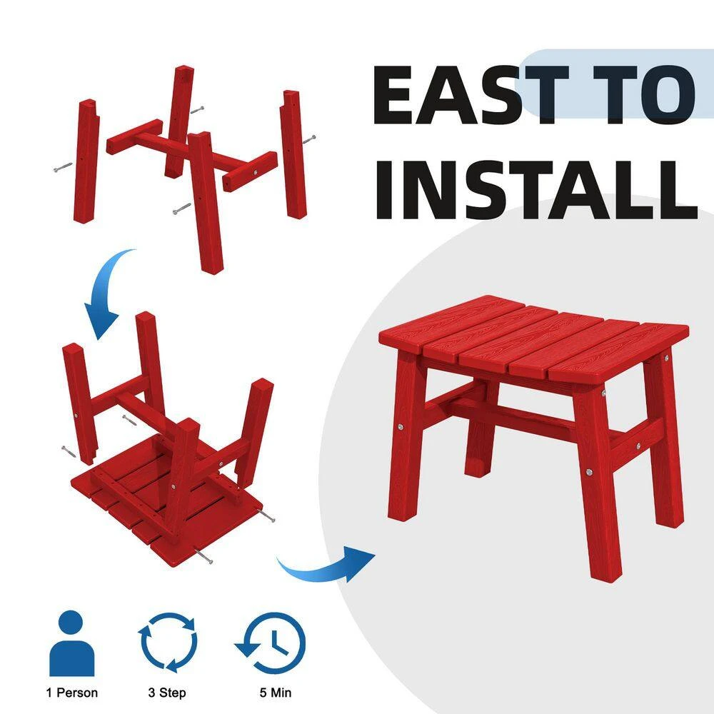 HDPE Bright Red Plastic Outdoor Ottoman (1-Pack) 3 HDPE Bright Red Plastic Outdoor Ottoman (1-Pack) - Image 3