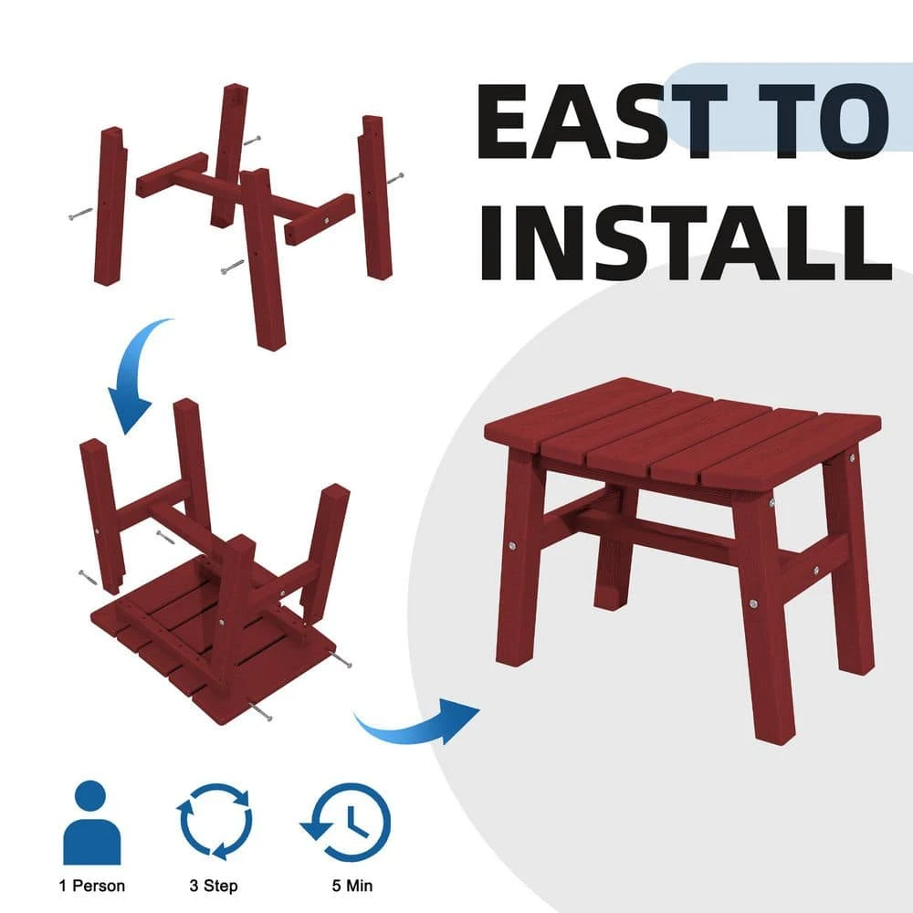 HDPE Dark Red Plastic Outdoor Ottoman (1-Pack) 3 HDPE Dark Red Plastic Outdoor Ottoman (1-Pack) - Image 3