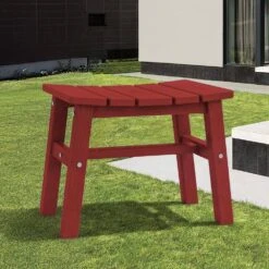 HDPE Dark Red Plastic Outdoor Ottoman (1-Pack)