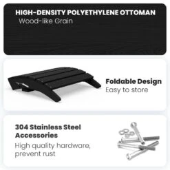 HDPE Folding Plastic Outdoor Ottoman For Adirondack In Black 11 HDPE Folding Plastic Outdoor Ottoman For Adirondack In Black -More Furniture Store outdoor ottomans pezdotm bk 1f 1000