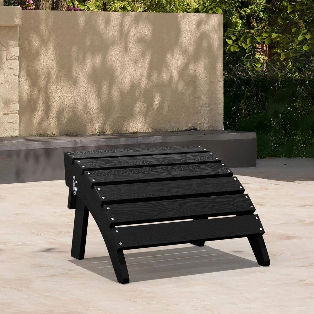 HDPE Folding Plastic Outdoor Ottoman For Adirondack In Black 2 HDPE Folding Plastic Outdoor Ottoman For Adirondack In Black - Image 2