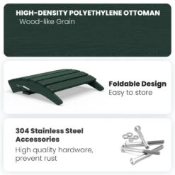 HDPE Folding Plastic Outdoor Ottoman For Adirondack In Dark Green -More Furniture Store outdoor ottomans pezdotm dg 1f 1000