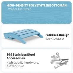HDPE Folding Plastic Outdoor Ottoman For Adirondack In Light Blue -More Furniture Store outdoor ottomans pezdotm lb 1f 1000