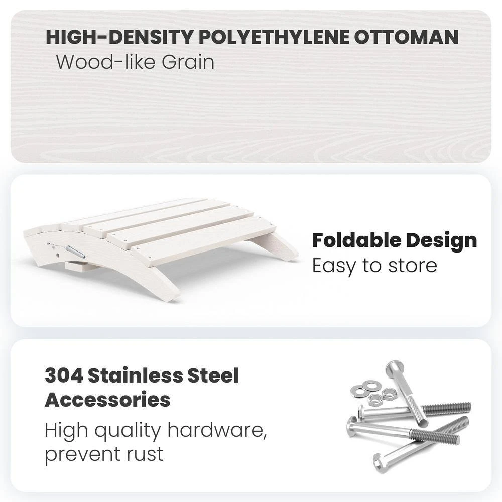 HDPE Folding Plastic Outdoor Ottoman For Adirondack In White 4 HDPE Folding Plastic Outdoor Ottoman For Adirondack In White - Image 4