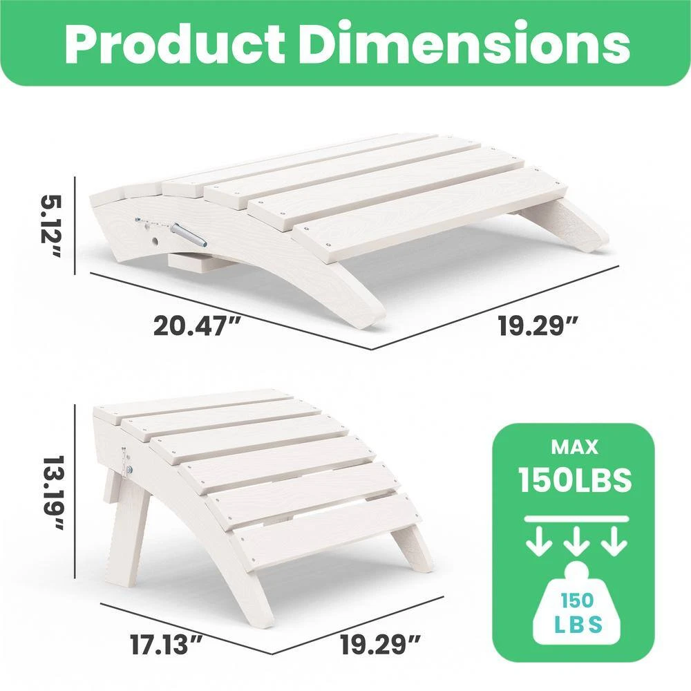 HDPE Folding Plastic Outdoor Ottoman For Adirondack In White 5 HDPE Folding Plastic Outdoor Ottoman For Adirondack In White - Image 5