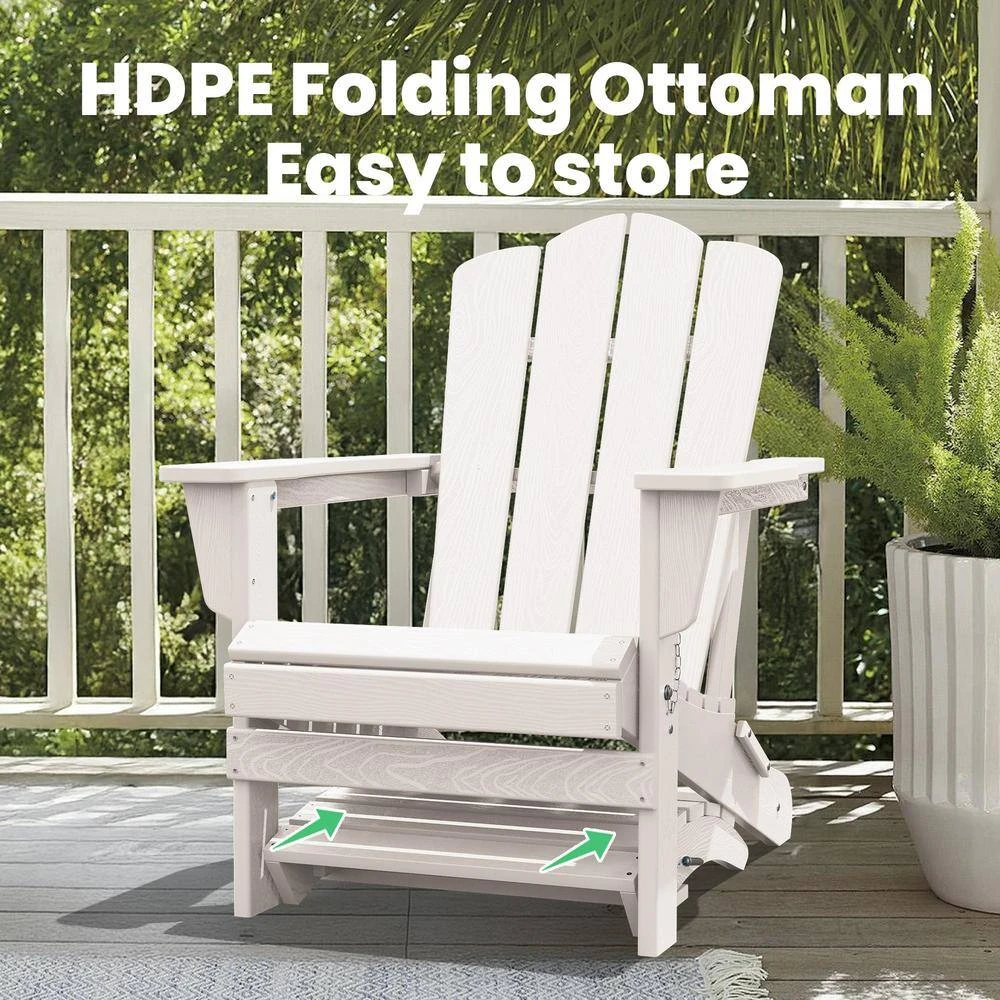 HDPE Folding Plastic Outdoor Ottoman For Adirondack In White 3 HDPE Folding Plastic Outdoor Ottoman For Adirondack In White - Image 3