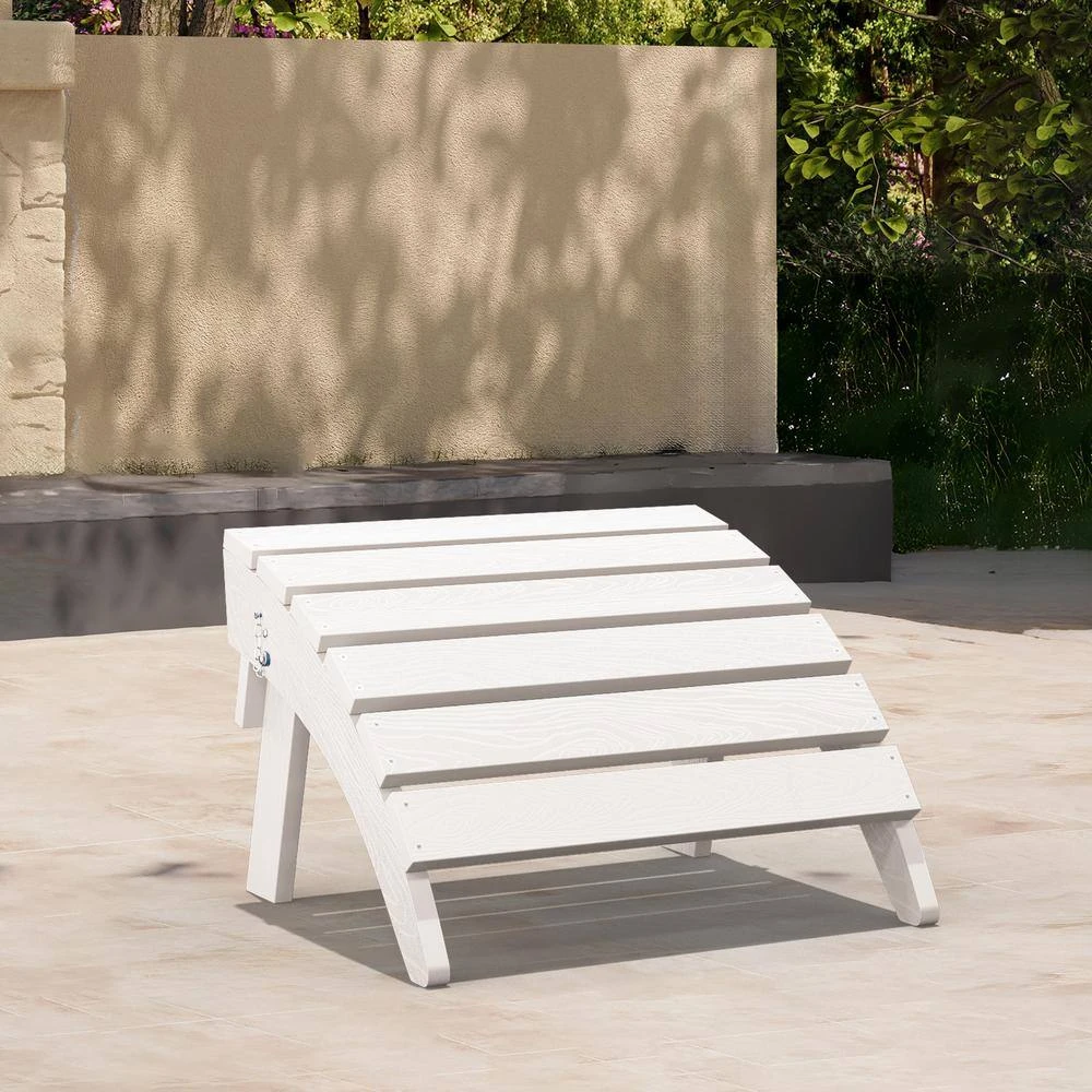 HDPE Folding Plastic Outdoor Ottoman For Adirondack In White 2 HDPE Folding Plastic Outdoor Ottoman For Adirondack In White - Image 2