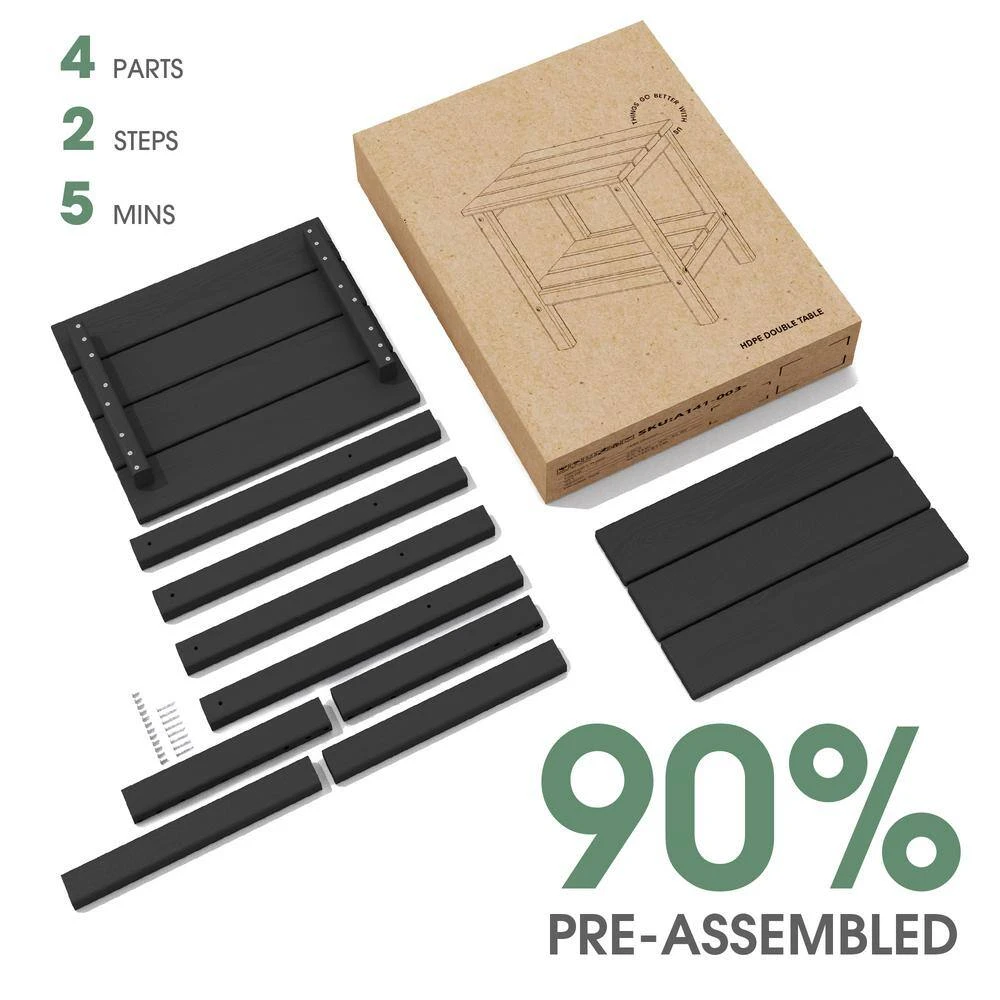 HDPE Adirondack Rectangle Plastic Outdoor Side Table In Black 2 HDPE Adirondack Rectangle Plastic Outdoor Side Table In Black - Image 2