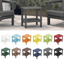 HDPE Adirondack Rectangle Plastic Outdoor Side Table In Gray 11 HDPE Adirondack Rectangle Plastic Outdoor Side Table In Gray -More Furniture Store outdoor side tables pscj gray 1f 1000