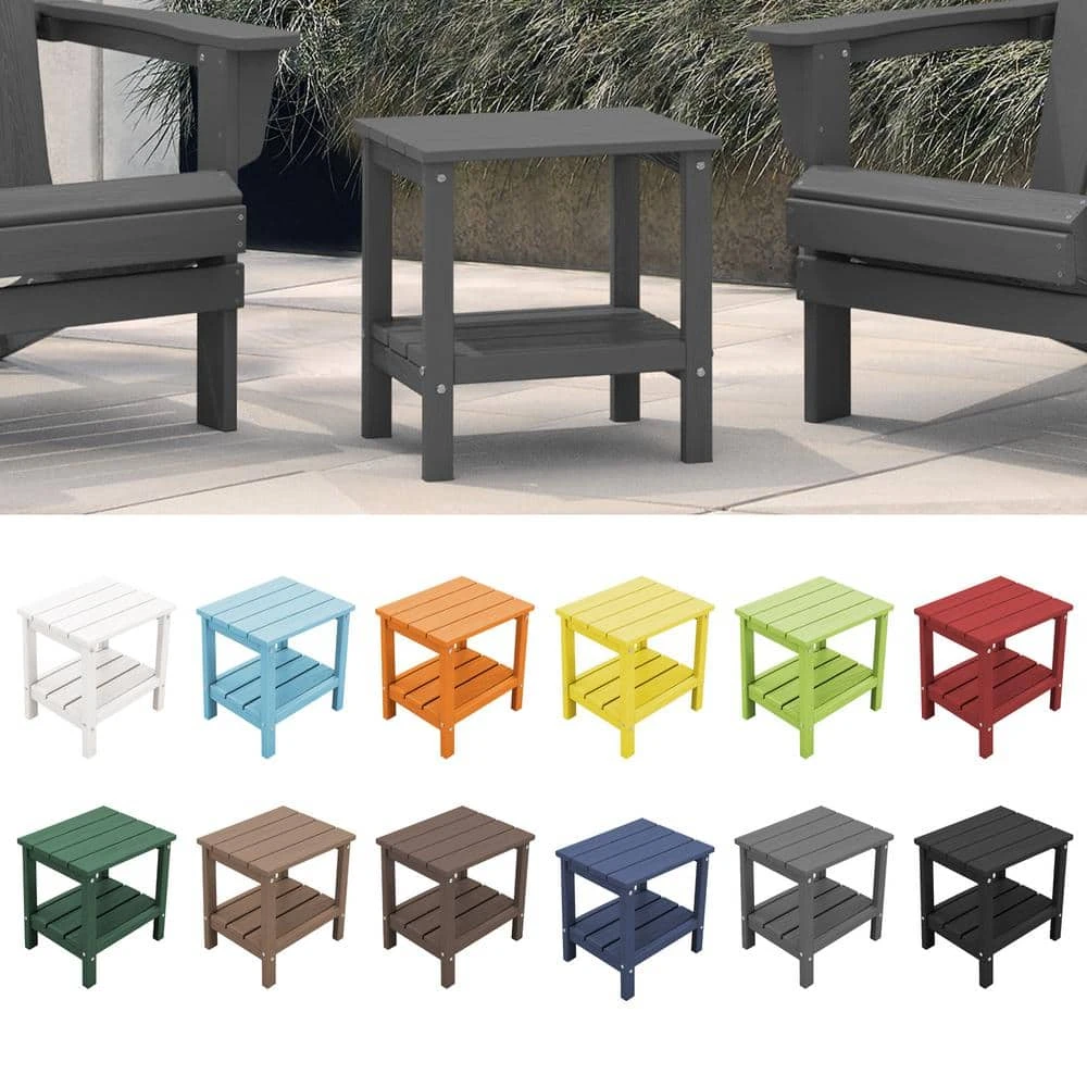 HDPE Adirondack Rectangle Plastic Outdoor Side Table In Gray 5 HDPE Adirondack Rectangle Plastic Outdoor Side Table In Gray - Image 5