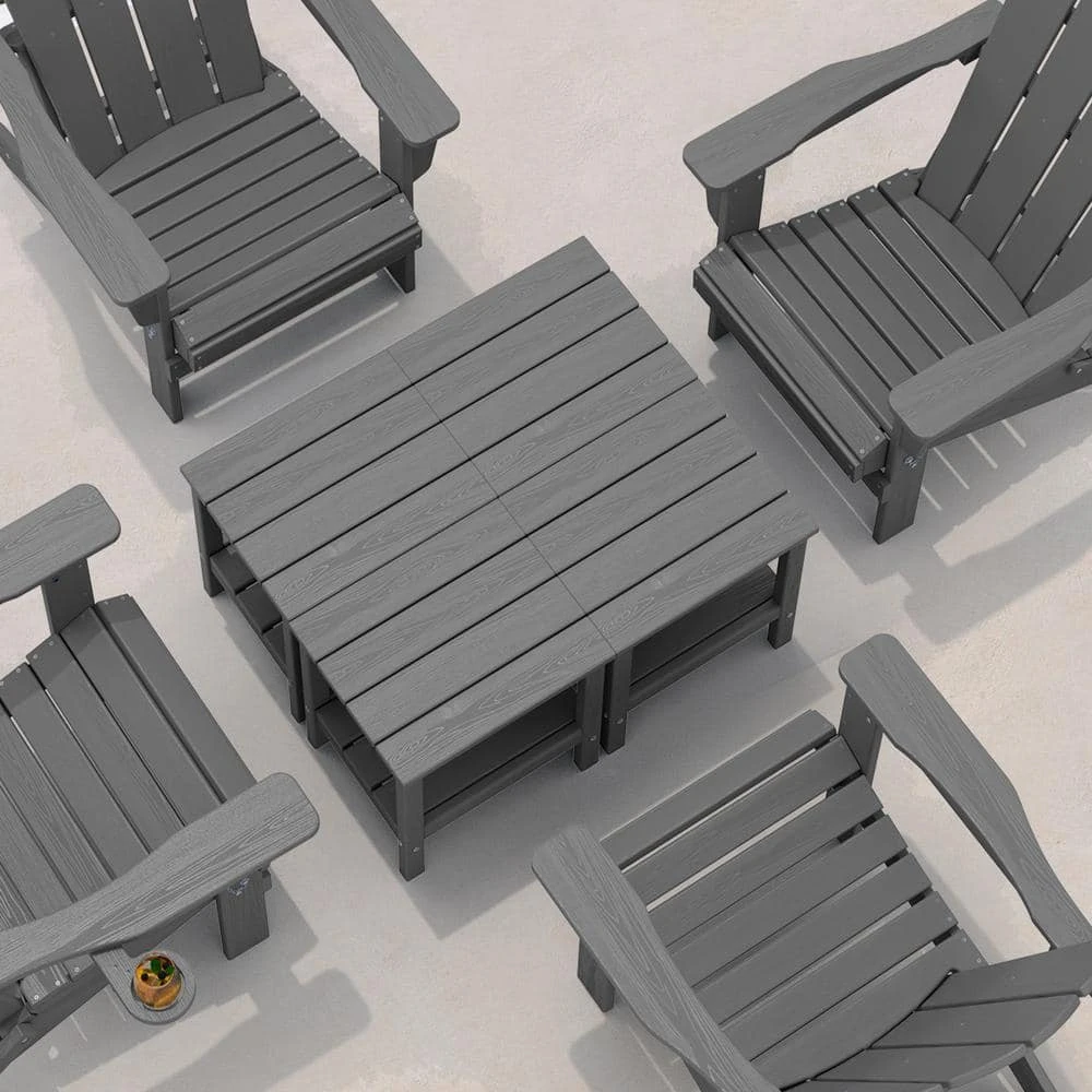 HDPE Adirondack Rectangle Plastic Outdoor Side Table In Gray 4 HDPE Adirondack Rectangle Plastic Outdoor Side Table In Gray - Image 4