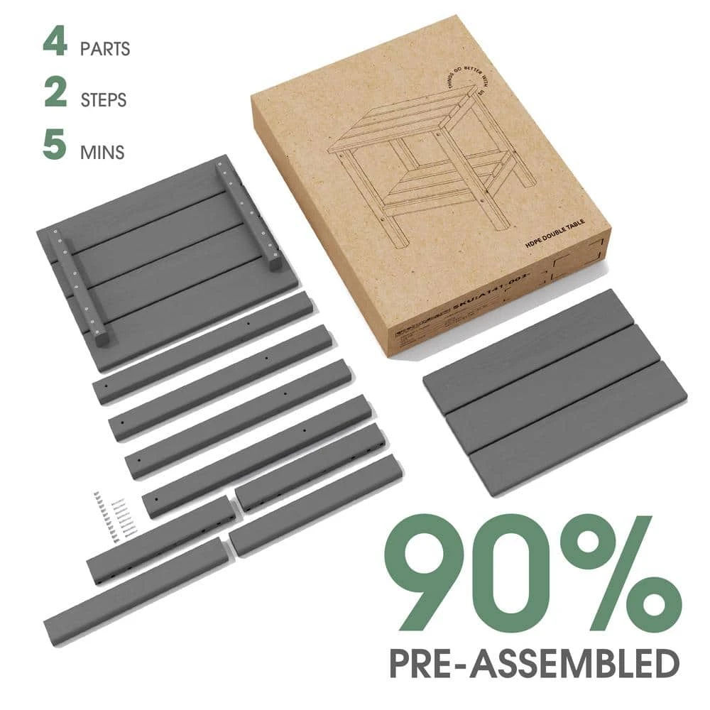 HDPE Adirondack Rectangle Plastic Outdoor Side Table In Gray 2 HDPE Adirondack Rectangle Plastic Outdoor Side Table In Gray - Image 2