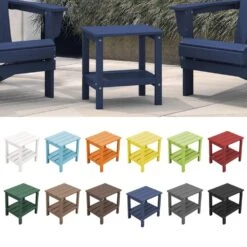 HDPE Adirondack Rectangle Plastic Outdoor Side Table In Navy -More Furniture Store outdoor side tables pscj navy 1f 1000
