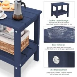HDPE Adirondack Rectangle Plastic Outdoor Side Table In Navy -More Furniture Store outdoor side tables pscj navy 44 1000