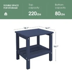 HDPE Adirondack Rectangle Plastic Outdoor Side Table In Navy -More Furniture Store outdoor side tables pscj navy c3 1000