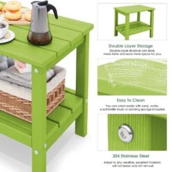 HDPE Adirondack Rectangle Plastic Outdoor Side Table In Apple Green -More Furniture Store outdoor side tables sccj apple green 44 1000