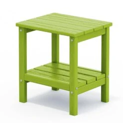 HDPE Adirondack Rectangle Plastic Outdoor Side Table In Apple Green