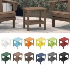 HDPE Adirondack Rectangle Plastic Outdoor Side Table In Brown -More Furniture Store outdoor side tables sccj brown 1f 1000