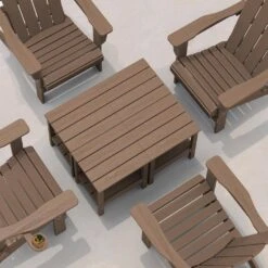 HDPE Adirondack Rectangle Plastic Outdoor Side Table In Brown -More Furniture Store outdoor side tables sccj brown 4f 1000