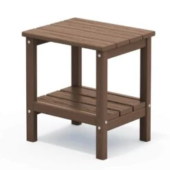 HDPE Adirondack Rectangle Plastic Outdoor Side Table In Brown