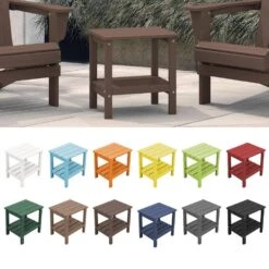 HDPE Adirondack Rectangle Plastic Outdoor Side Table In Coffee 10 HDPE Adirondack Rectangle Plastic Outdoor Side Table In Coffee -More Furniture Store outdoor side tables sccj coffee 1f 1000