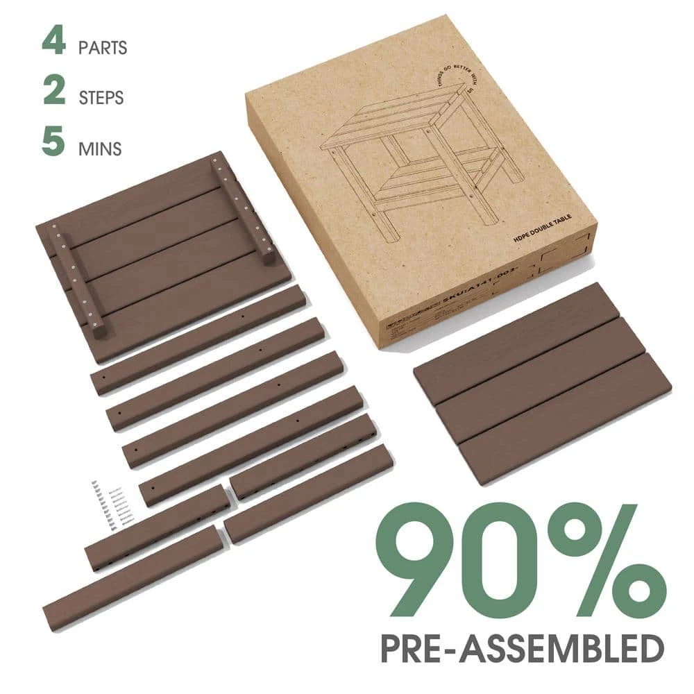 HDPE Adirondack Rectangle Plastic Outdoor Side Table In Coffee 2 HDPE Adirondack Rectangle Plastic Outdoor Side Table In Coffee - Image 2