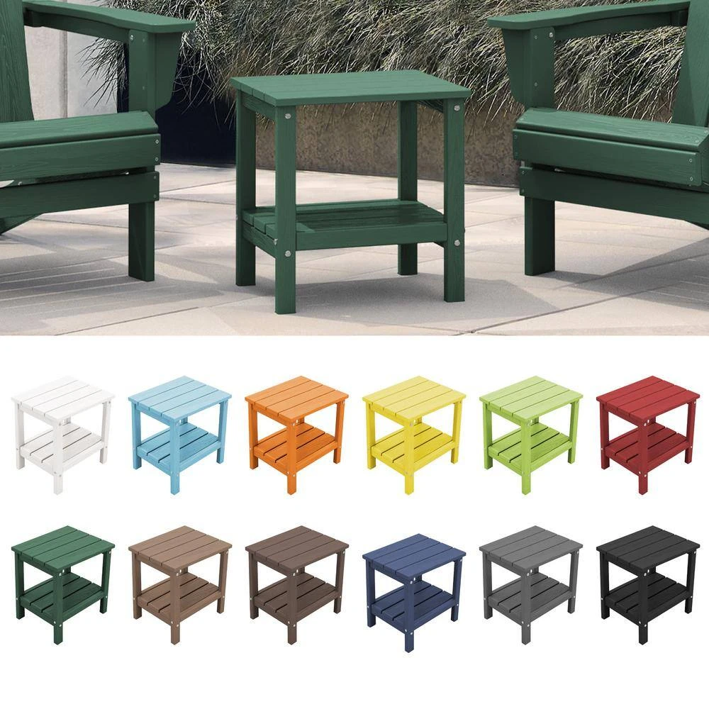 HDPE Adirondack Rectangle Plastic Outdoor Side Table In Green 5 HDPE Adirondack Rectangle Plastic Outdoor Side Table In Green - Image 5