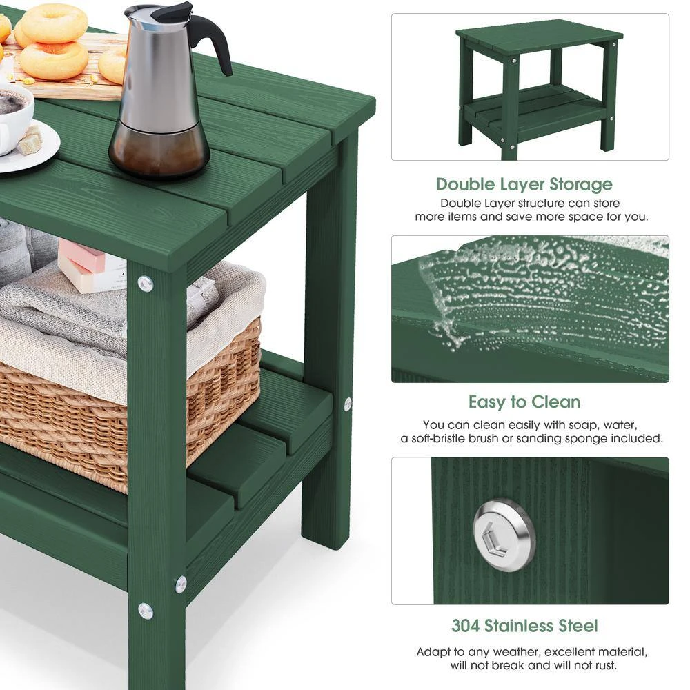 HDPE Adirondack Rectangle Plastic Outdoor Side Table In Green 6 HDPE Adirondack Rectangle Plastic Outdoor Side Table In Green - Image 6