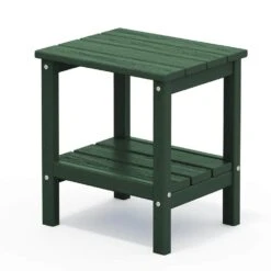 HDPE Adirondack Rectangle Plastic Outdoor Side Table In Green