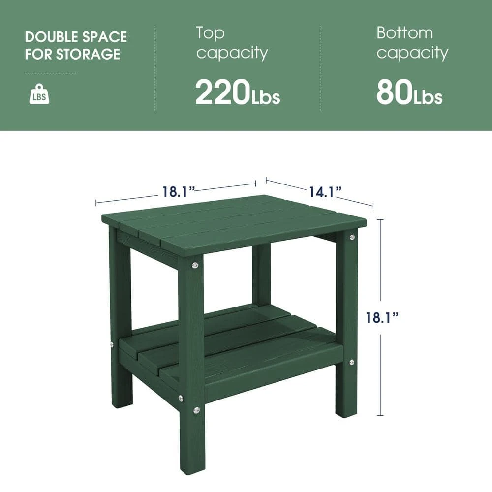 HDPE Adirondack Rectangle Plastic Outdoor Side Table In Green 3 HDPE Adirondack Rectangle Plastic Outdoor Side Table In Green - Image 3