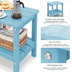 HDPE Adirondack Rectangle Plastic Outdoor Side Table In Light Blue 11 HDPE Adirondack Rectangle Plastic Outdoor Side Table In Light Blue -More Furniture Store outdoor side tables sccj light blue 44 1000