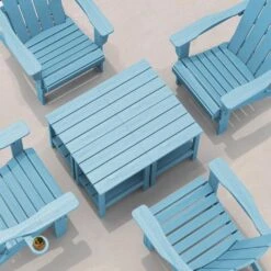 HDPE Adirondack Rectangle Plastic Outdoor Side Table In Light Blue 9 HDPE Adirondack Rectangle Plastic Outdoor Side Table In Light Blue -More Furniture Store outdoor side tables sccj light blue 4f 1000