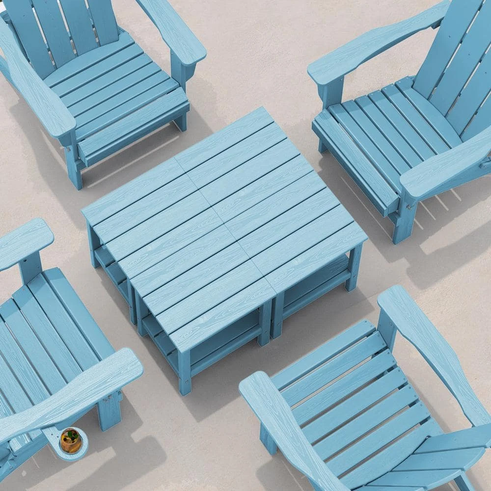 HDPE Adirondack Rectangle Plastic Outdoor Side Table In Light Blue 4 HDPE Adirondack Rectangle Plastic Outdoor Side Table In Light Blue - Image 4