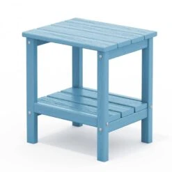 HDPE Adirondack Rectangle Plastic Outdoor Side Table In Light Blue