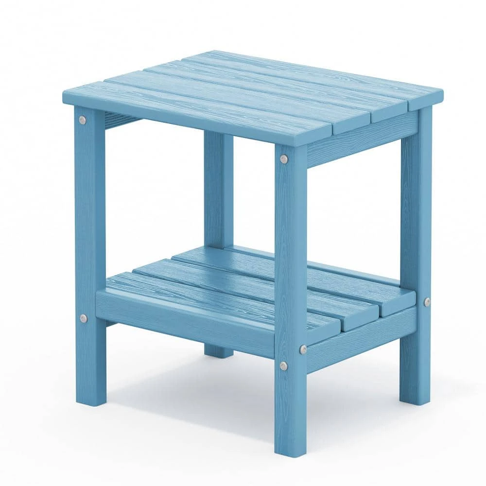 HDPE Adirondack Rectangle Plastic Outdoor Side Table In Light Blue 1 HDPE Adirondack Rectangle Plastic Outdoor Side Table In Light Blue