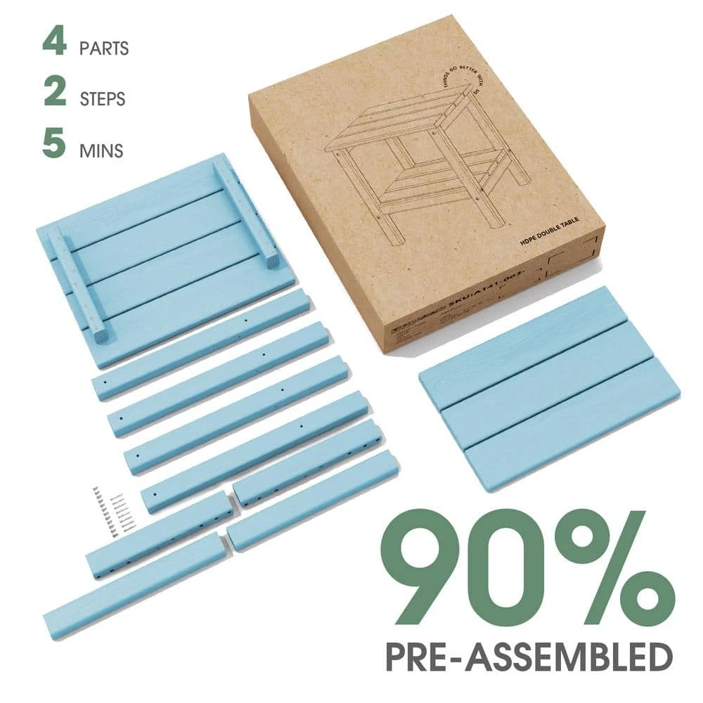 HDPE Adirondack Rectangle Plastic Outdoor Side Table In Light Blue 2 HDPE Adirondack Rectangle Plastic Outdoor Side Table In Light Blue - Image 2