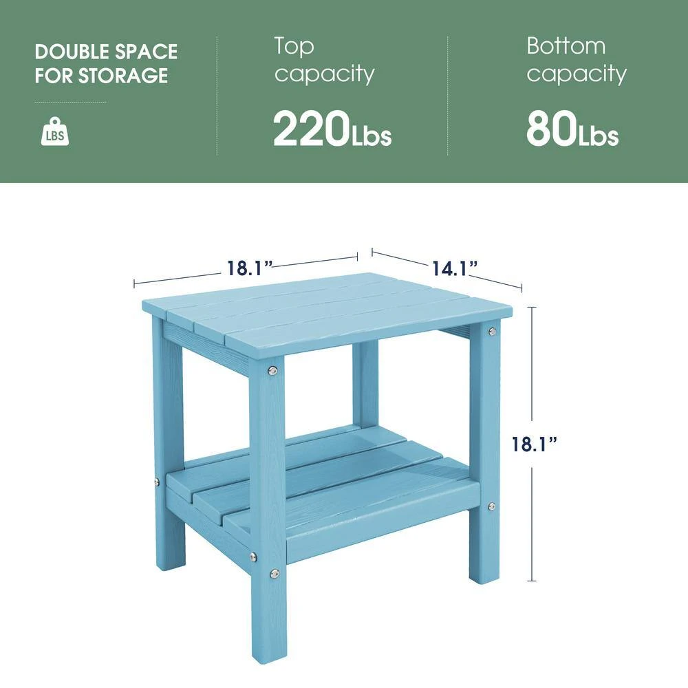 HDPE Adirondack Rectangle Plastic Outdoor Side Table In Light Blue 3 HDPE Adirondack Rectangle Plastic Outdoor Side Table In Light Blue - Image 3