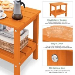 HDPE Adirondack Rectangle Plastic Outdoor Side Table In Orange -More Furniture Store outdoor side tables sccj orange 44 1000