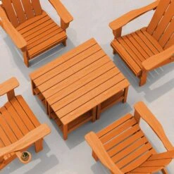 HDPE Adirondack Rectangle Plastic Outdoor Side Table In Orange -More Furniture Store outdoor side tables sccj orange 4f 1000