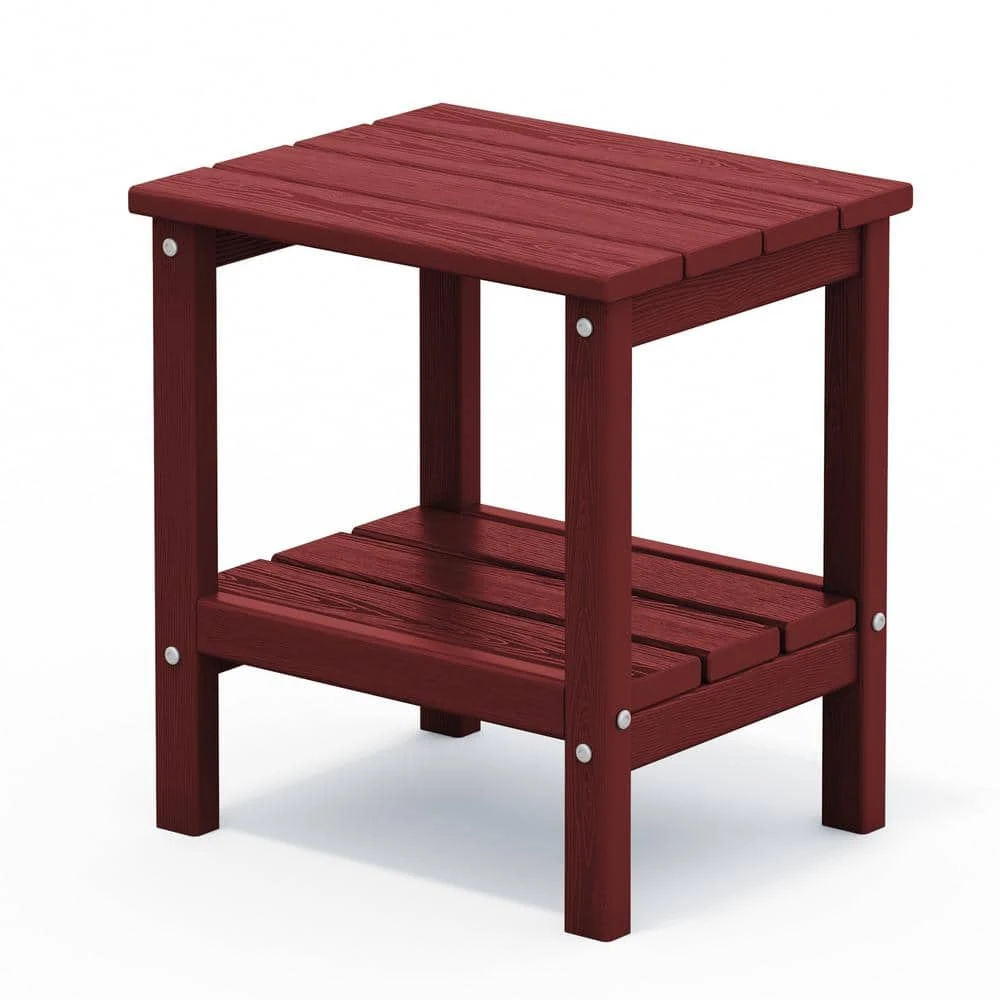 HDPE Adirondack Rectangle Plastic Outdoor Side Table In Red 1 HDPE Adirondack Rectangle Plastic Outdoor Side Table In Red