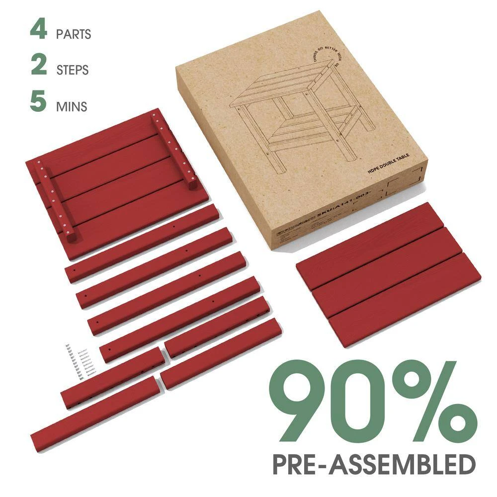 HDPE Adirondack Rectangle Plastic Outdoor Side Table In Red 2 HDPE Adirondack Rectangle Plastic Outdoor Side Table In Red - Image 2