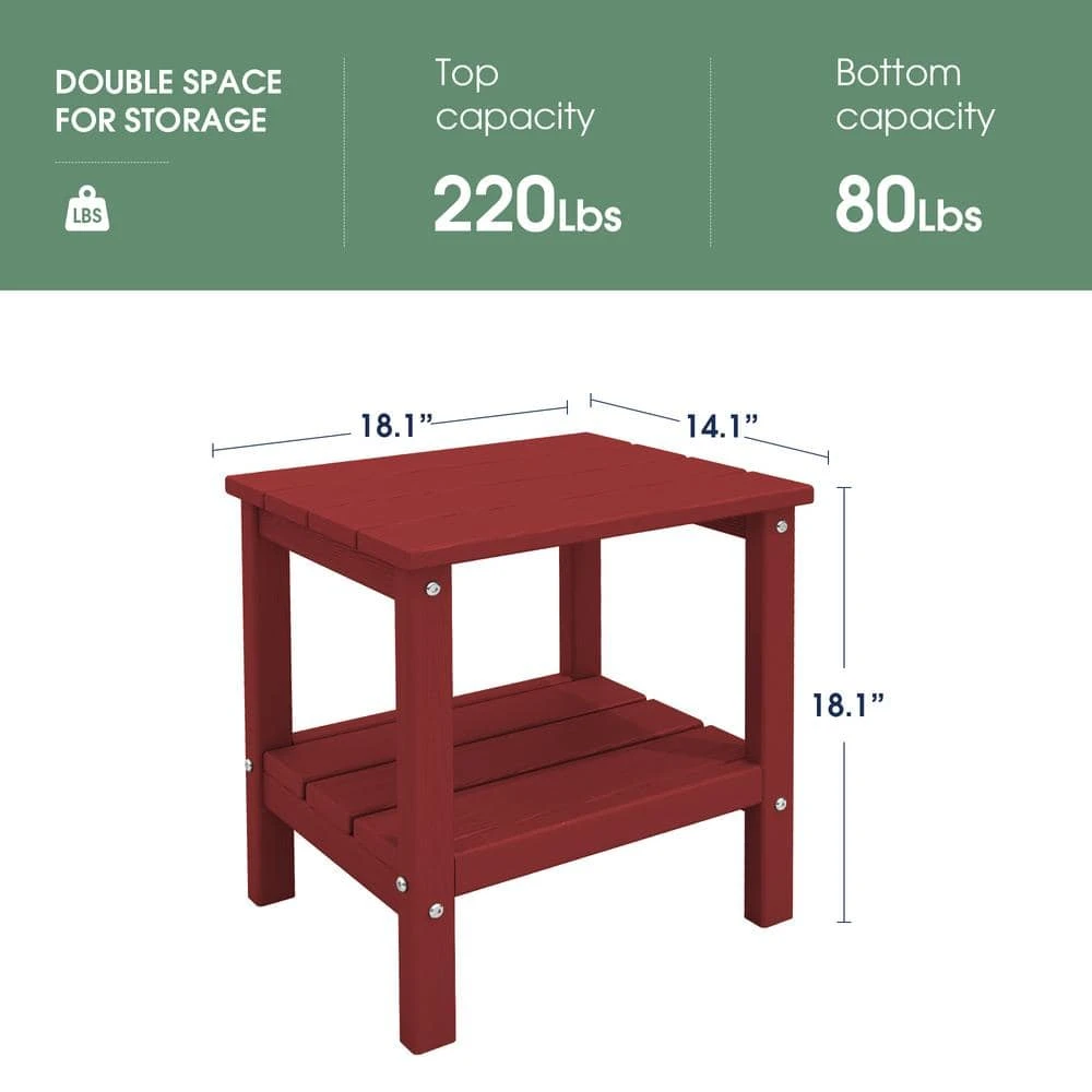 HDPE Adirondack Rectangle Plastic Outdoor Side Table In Red 3 HDPE Adirondack Rectangle Plastic Outdoor Side Table In Red - Image 3