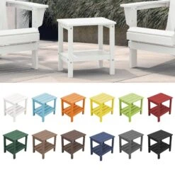HDPE Adirondack Rectangle Plastic Outdoor Side Table In White -More Furniture Store outdoor side tables sccj white 1f 1000